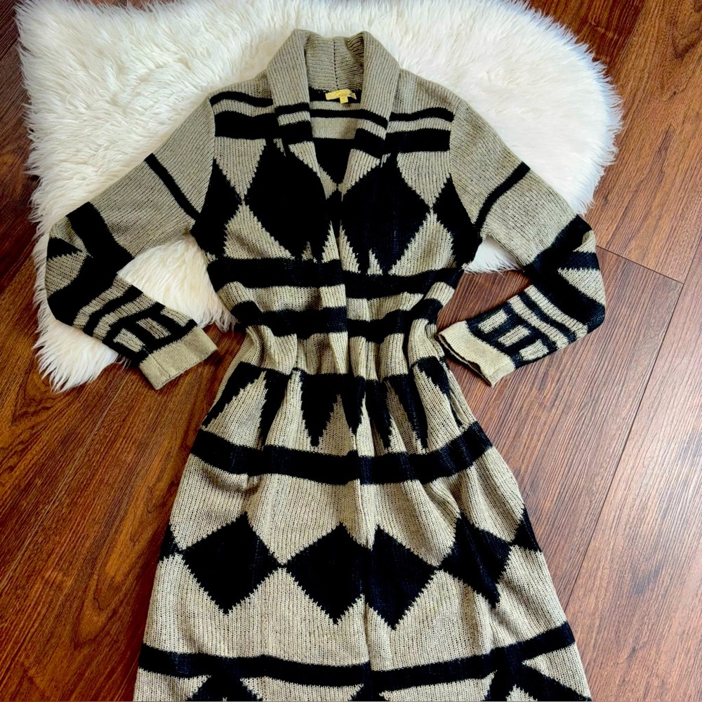 CECICO Women’s Sz Small Long Sleeve Full Length Geometric Open Cardigan Sweater